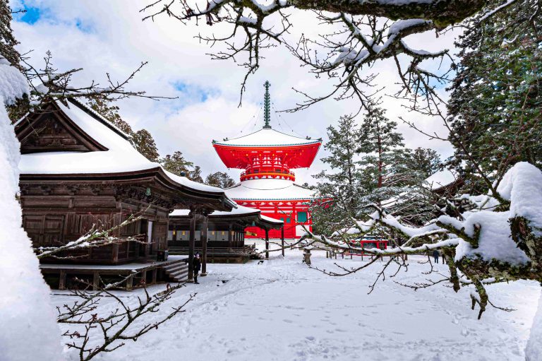 Traditional Japanese snow scene