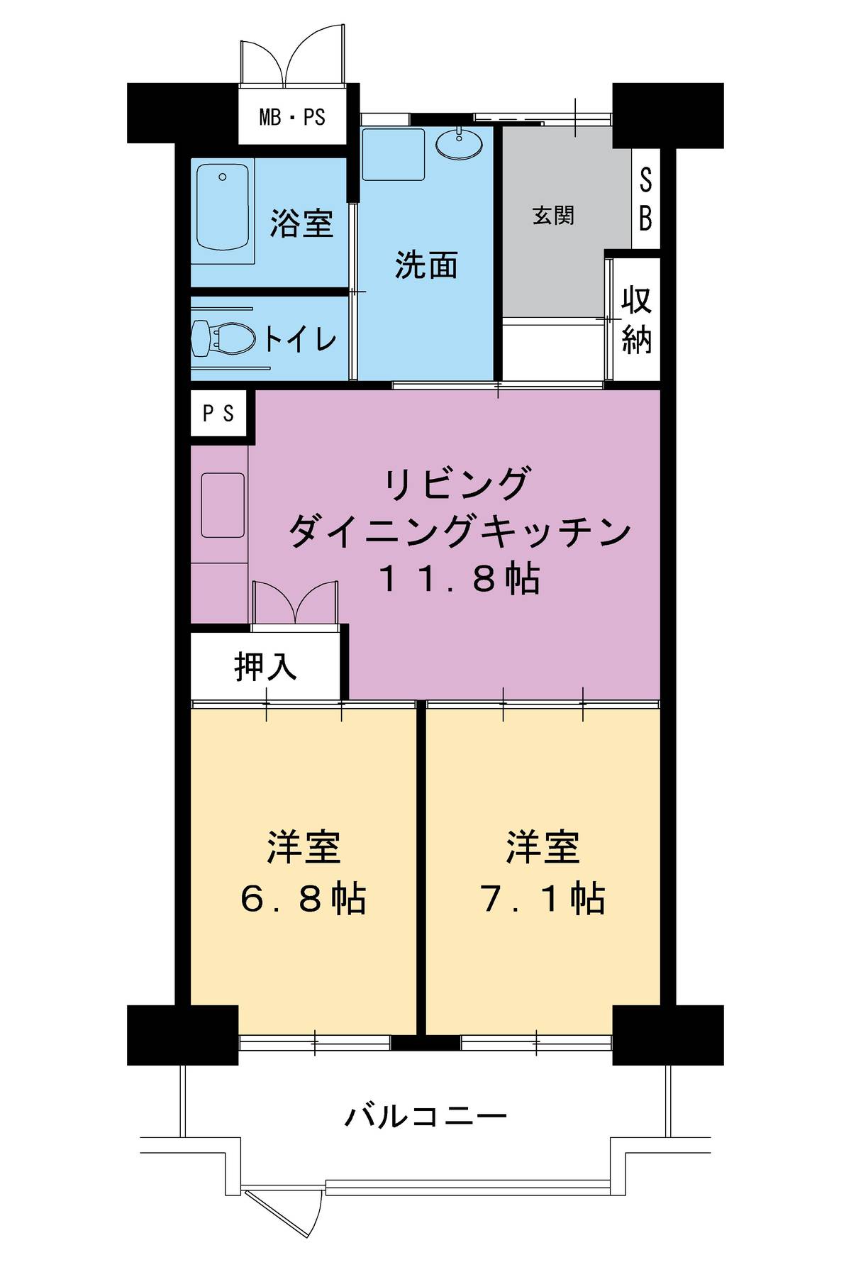 2LDK denah lantai Village House Tochigi Hinode Tower di Tochigi-shi