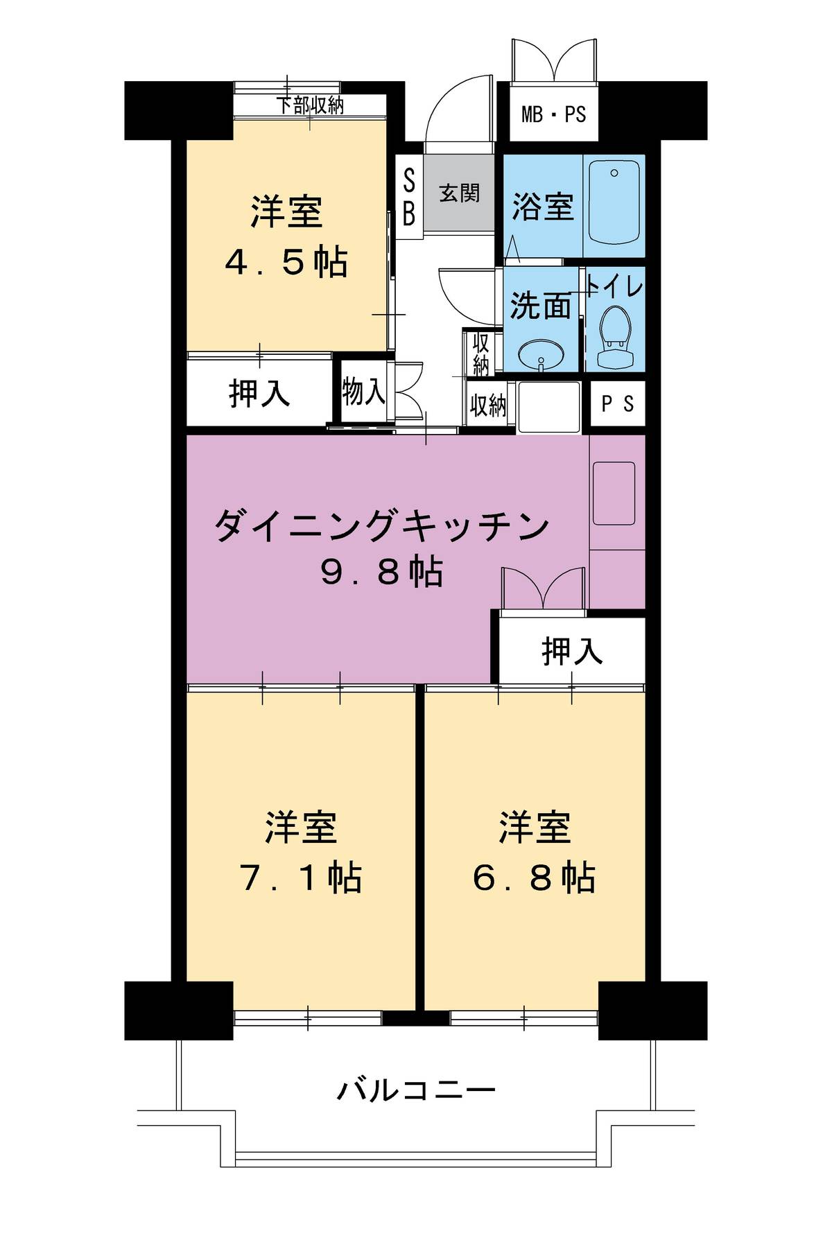 Tochigi-shi मा Village House Tochigi Hinode Tower को 3DK फ्लोरप्लान
