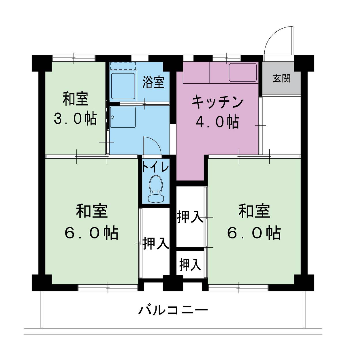 多治見市ビレッジハウス滝呂の間取り図3DK