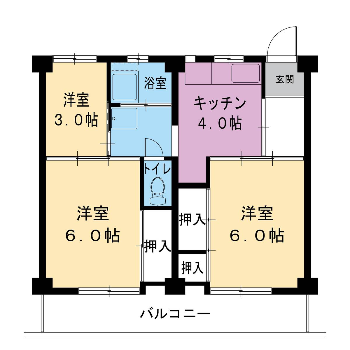 3DK denah lantai Village House Shimosugaike di Anjo-shi