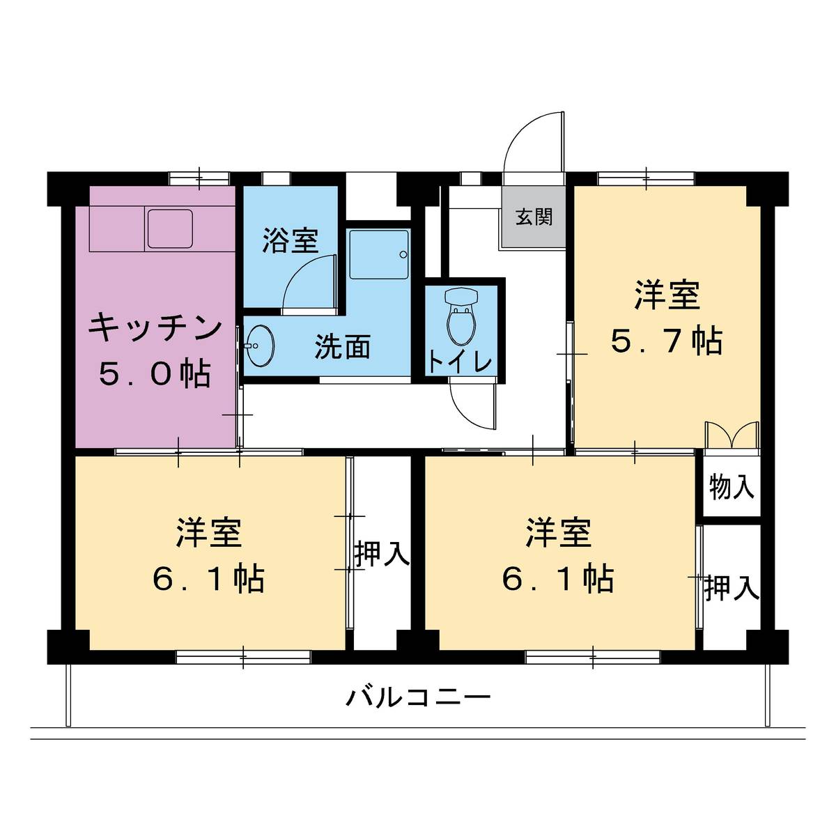 3DK denah lantai Village House Shimosugaike di Anjo-shi