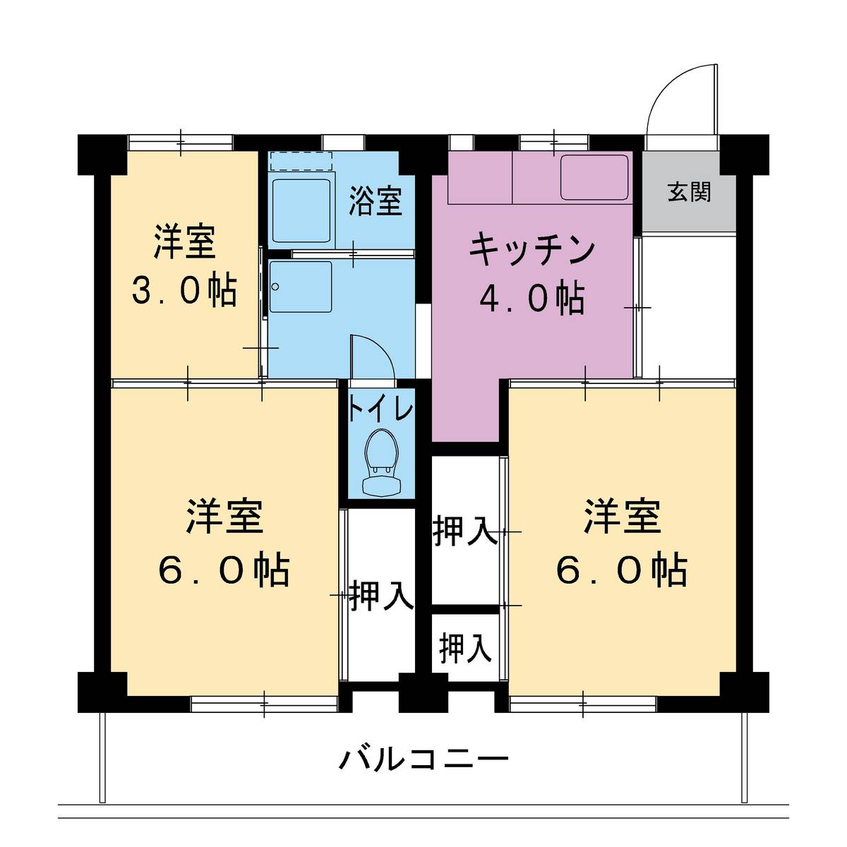 知多郡ビレッジハウス谷口の間取り図3DK
