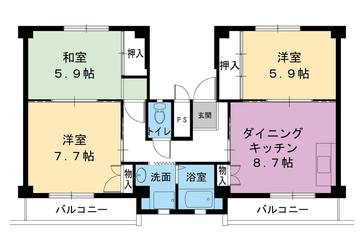 3DK denah lantai Village House Ishinomaki di Toyohashi-shi