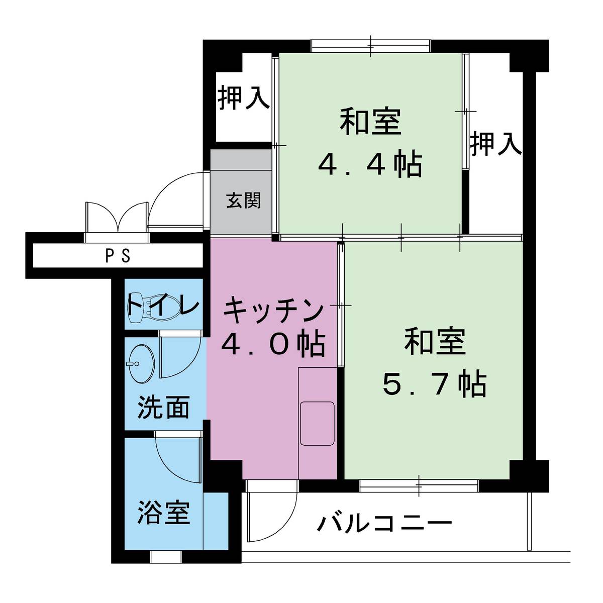掛川市ビレッジハウス大東Ⅱの間取り図2K