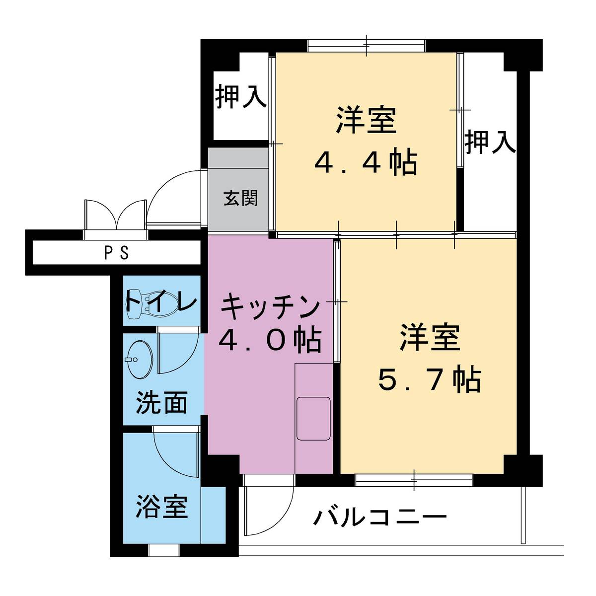 富士宮市ビレッジハウス粟倉の間取り図2K