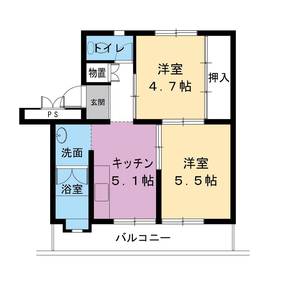 2DK denah lantai Village House Oosuga di Kakegawa-shi