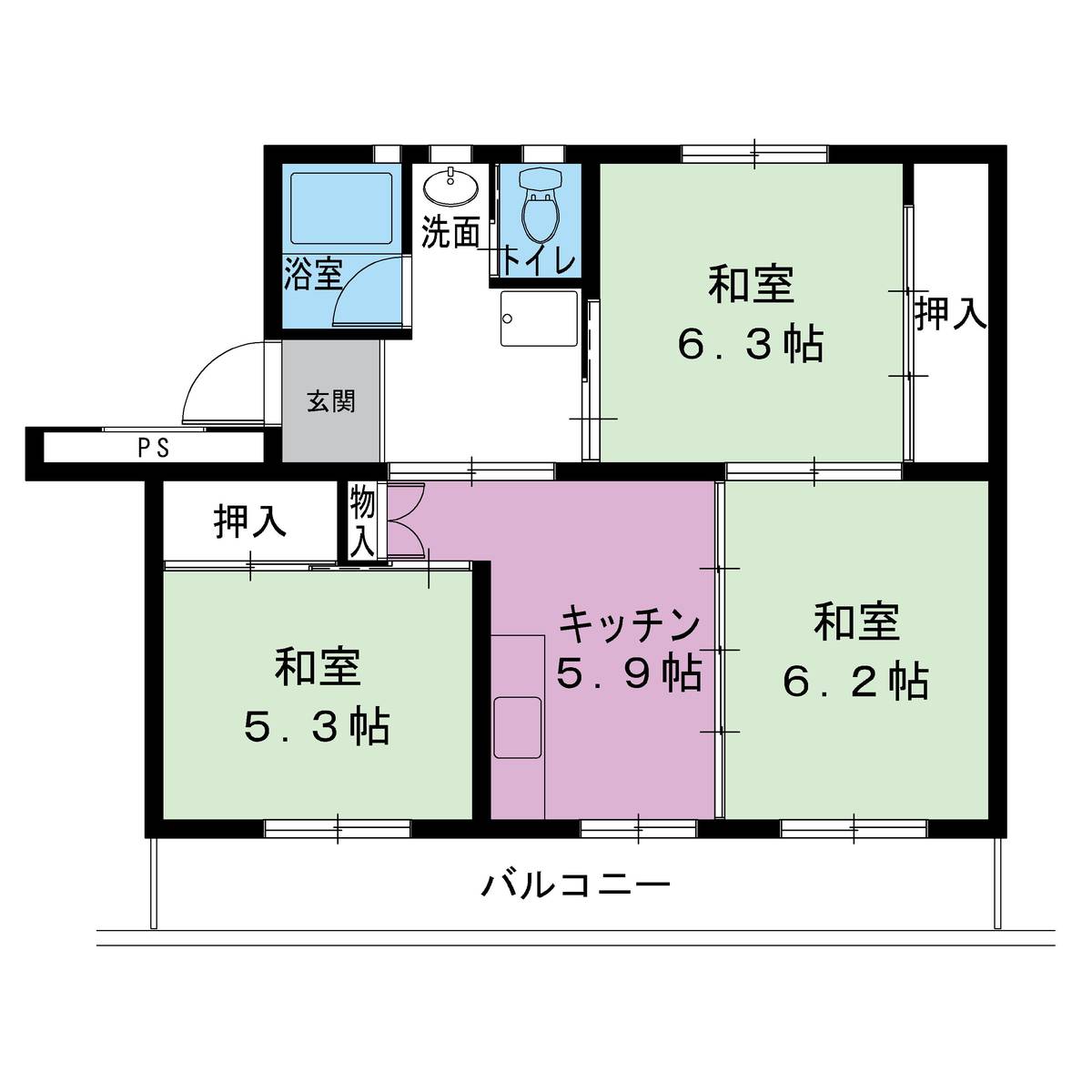 3DK denah lantai Village House Inasa di Hamana-ku