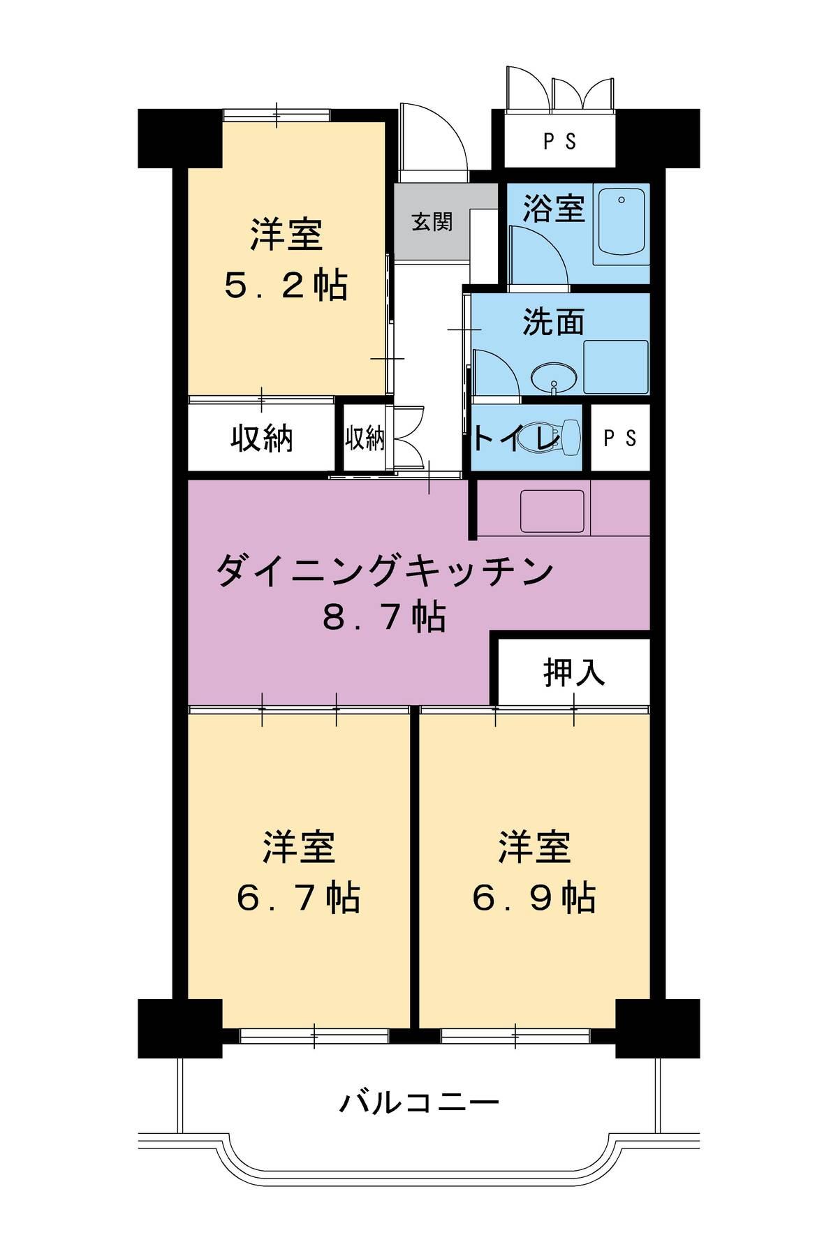 岐阜市ビレッジハウス岐阜タワーの間取り図3DK