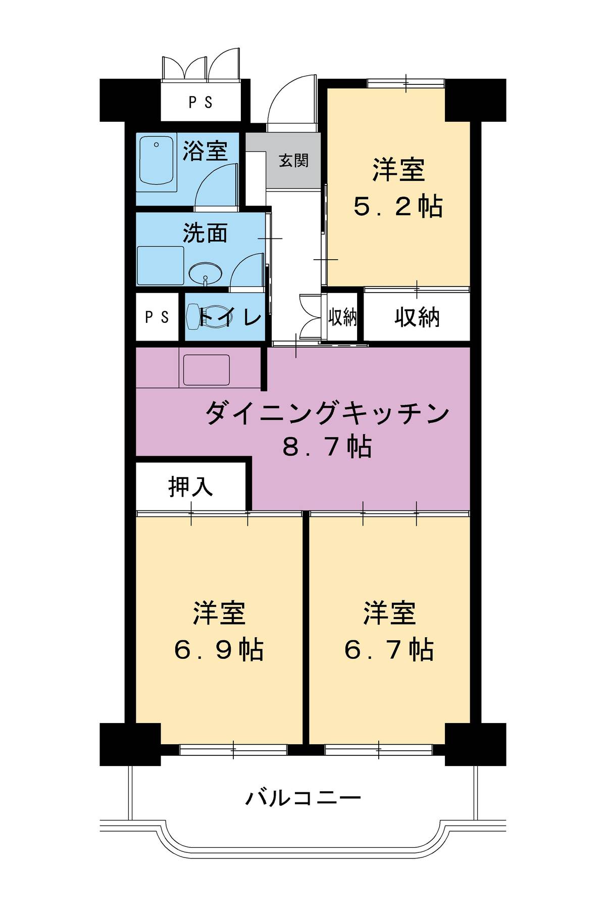 岐阜市ビレッジハウス岐阜タワーの間取り図3DK