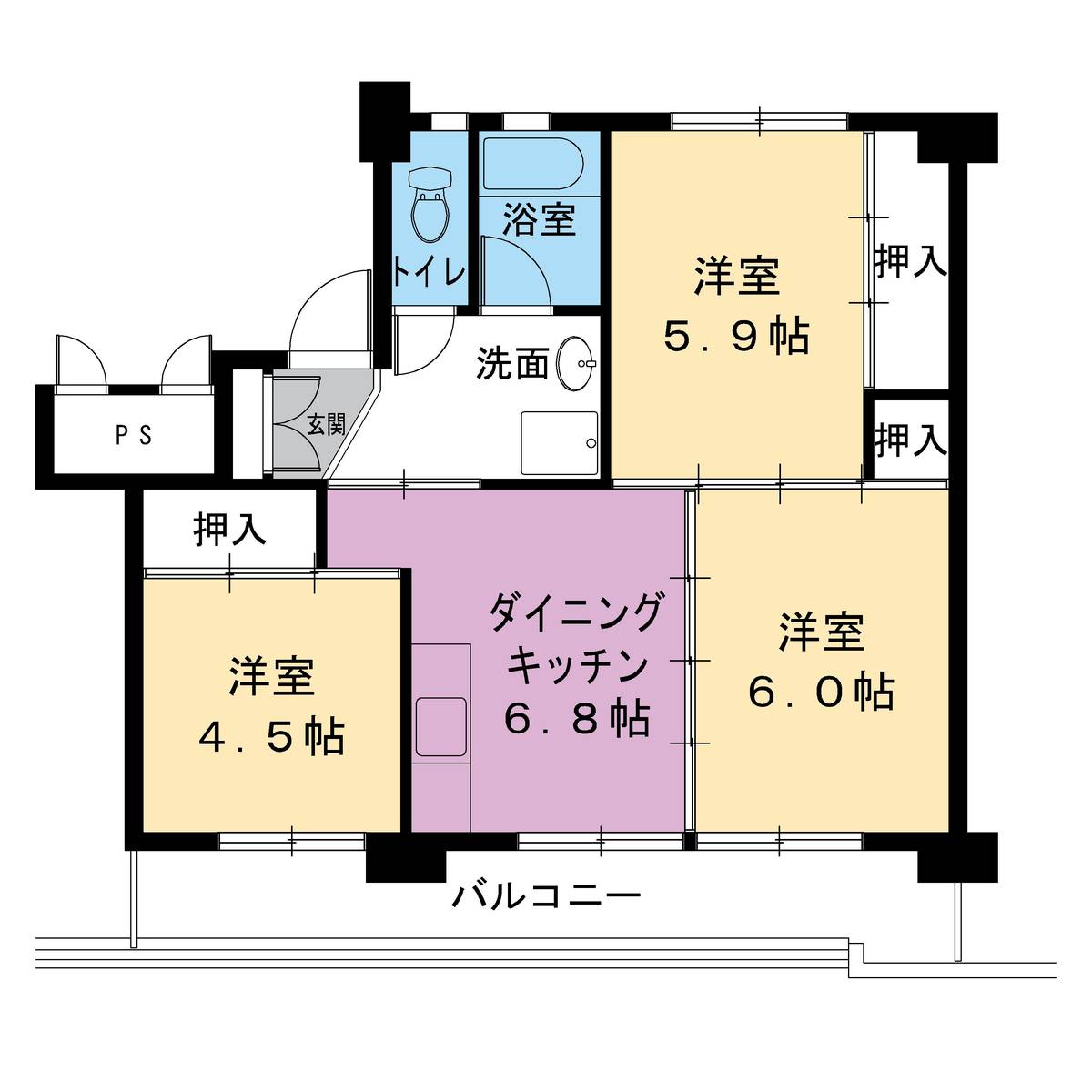 3DK denah lantai Village House Omaezaki di Omaezaki-shi