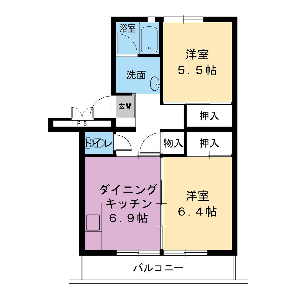 2DK denah lantai Village House Inokuchi di Inazawa-shi