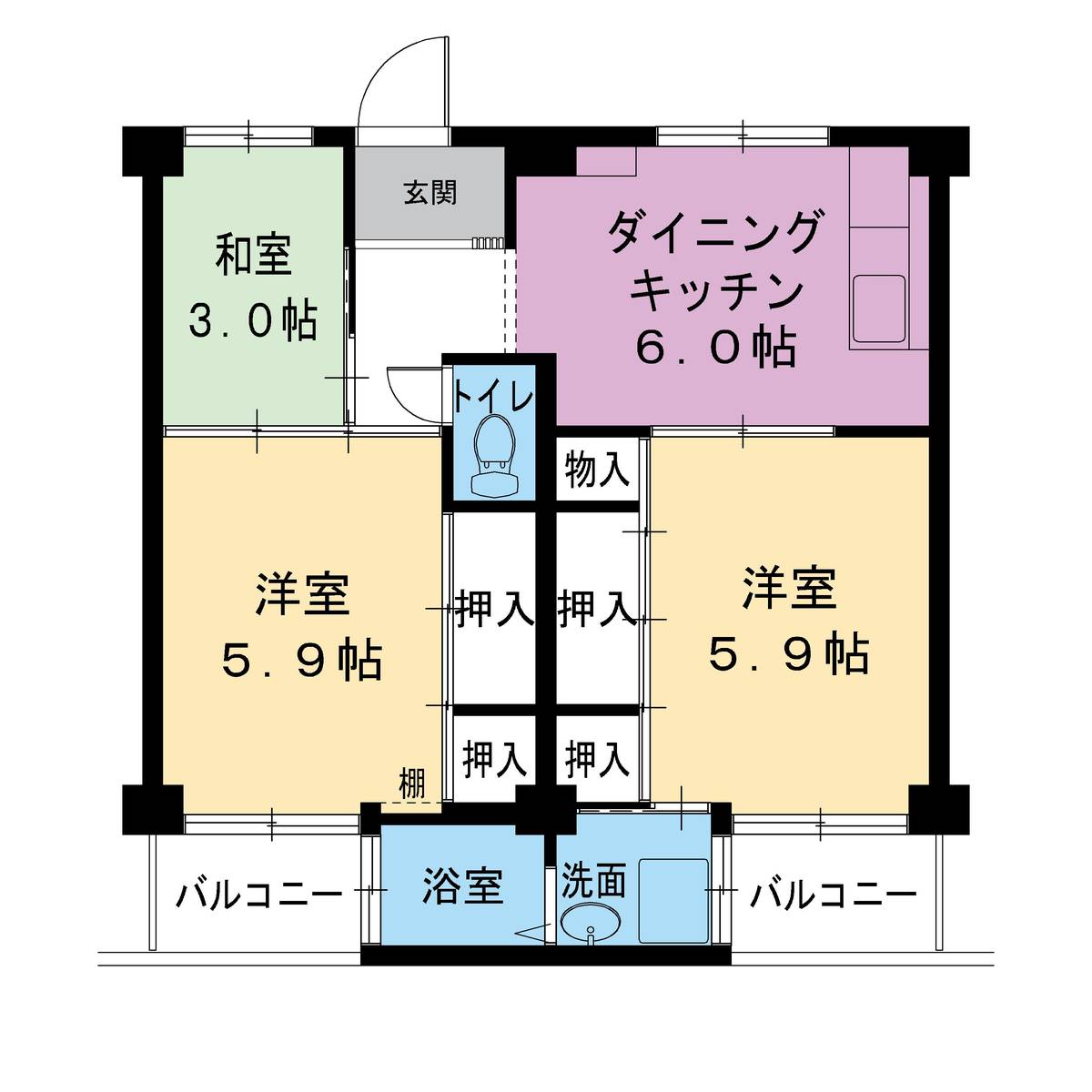 3DK denah lantai Village House Mise di Kashihara-shi