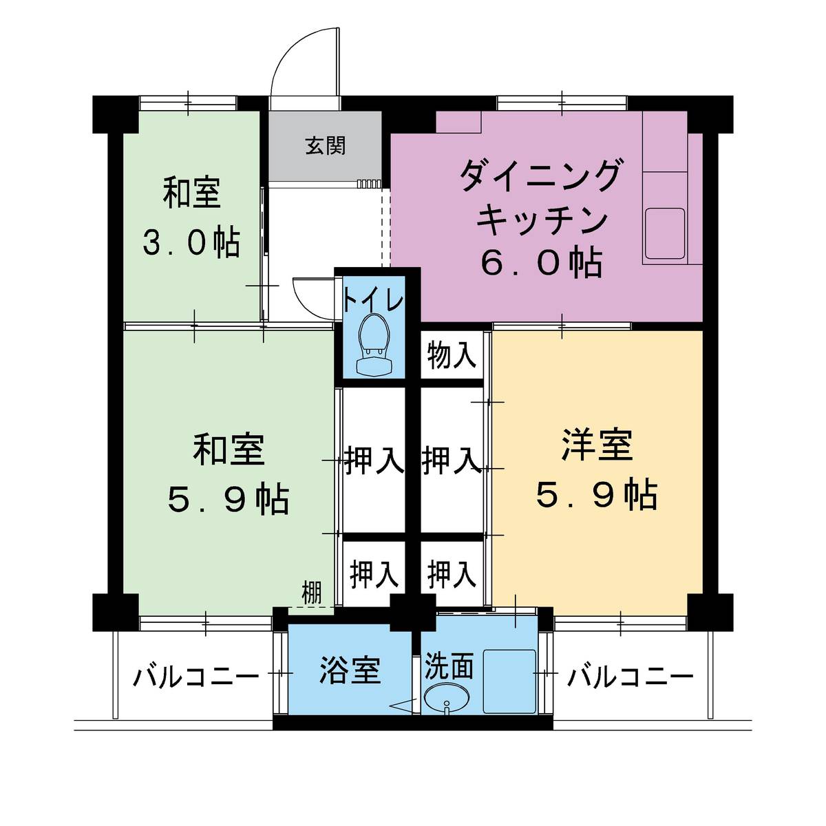 3DK denah lantai Village House Kimiidera di Wakayama-shi