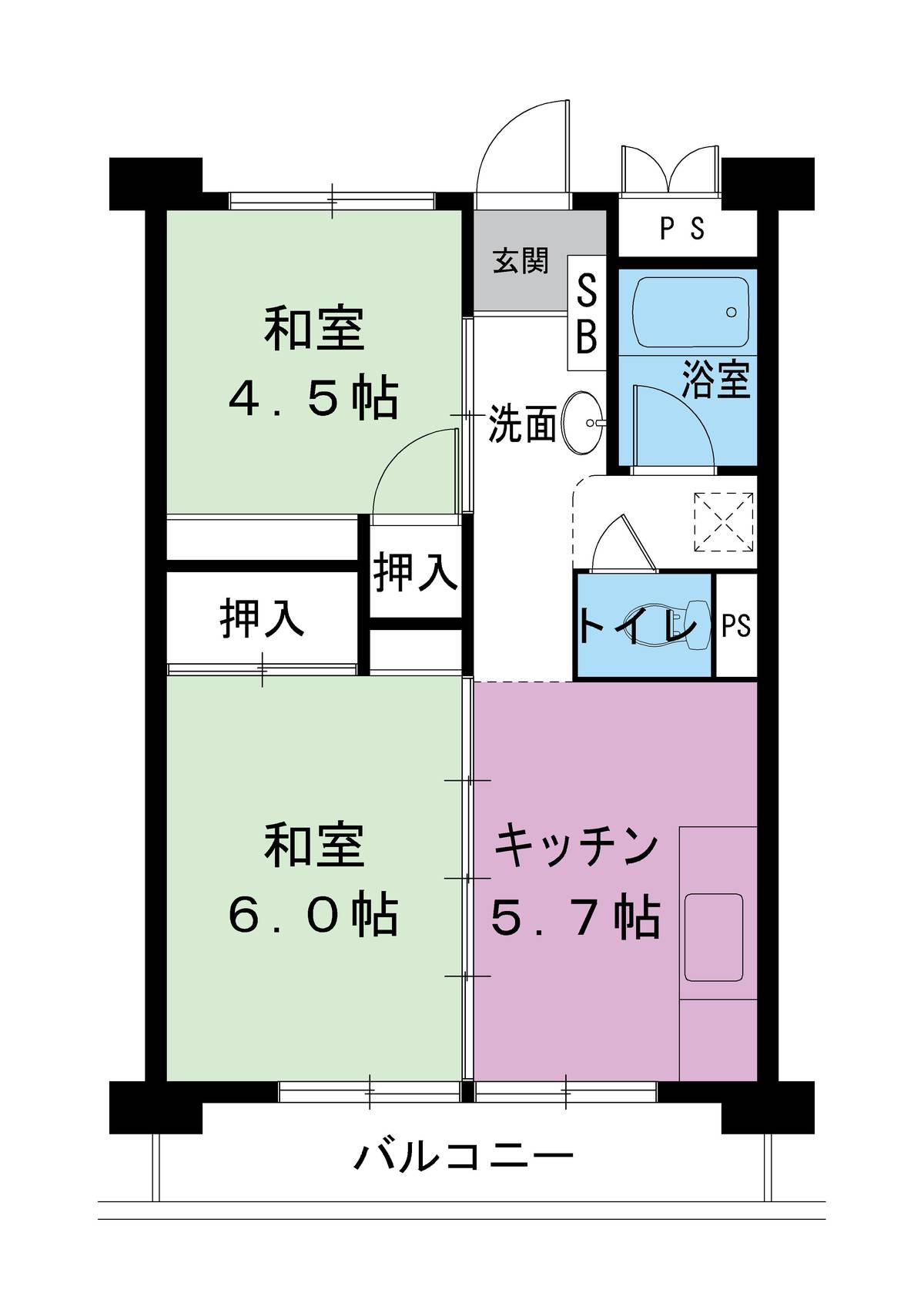 Sơ đồ phòng 2DK của Village House Minami Shimizu Tower ở Amagasaki-shi