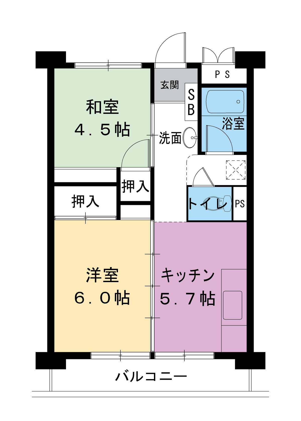 Sơ đồ phòng 2DK của Village House Minami Shimizu Tower ở Amagasaki-shi