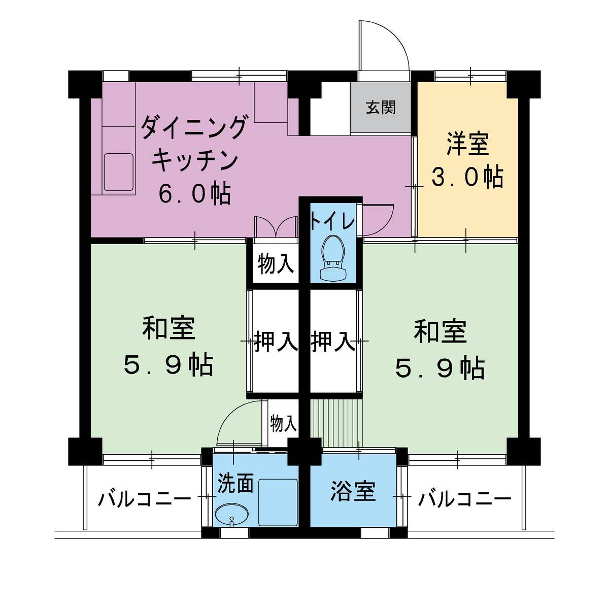3DK denah lantai Village House Mizushima di Kurashiki-shi