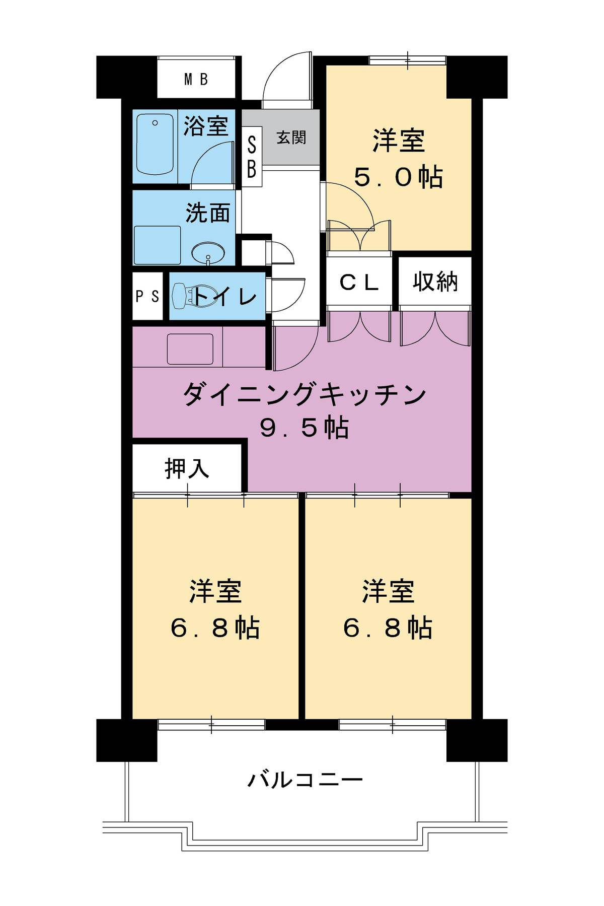 Higashihiroshima-shi मा Village House Takamigaoka Tower को 3DK फ्लोरप्लान