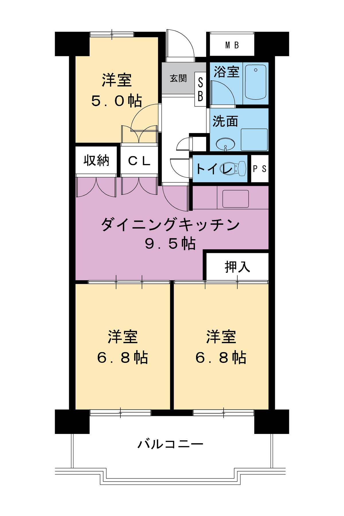 Higashihiroshima-shi मा Village House Takamigaoka Tower को 3DK फ्लोरप्लान