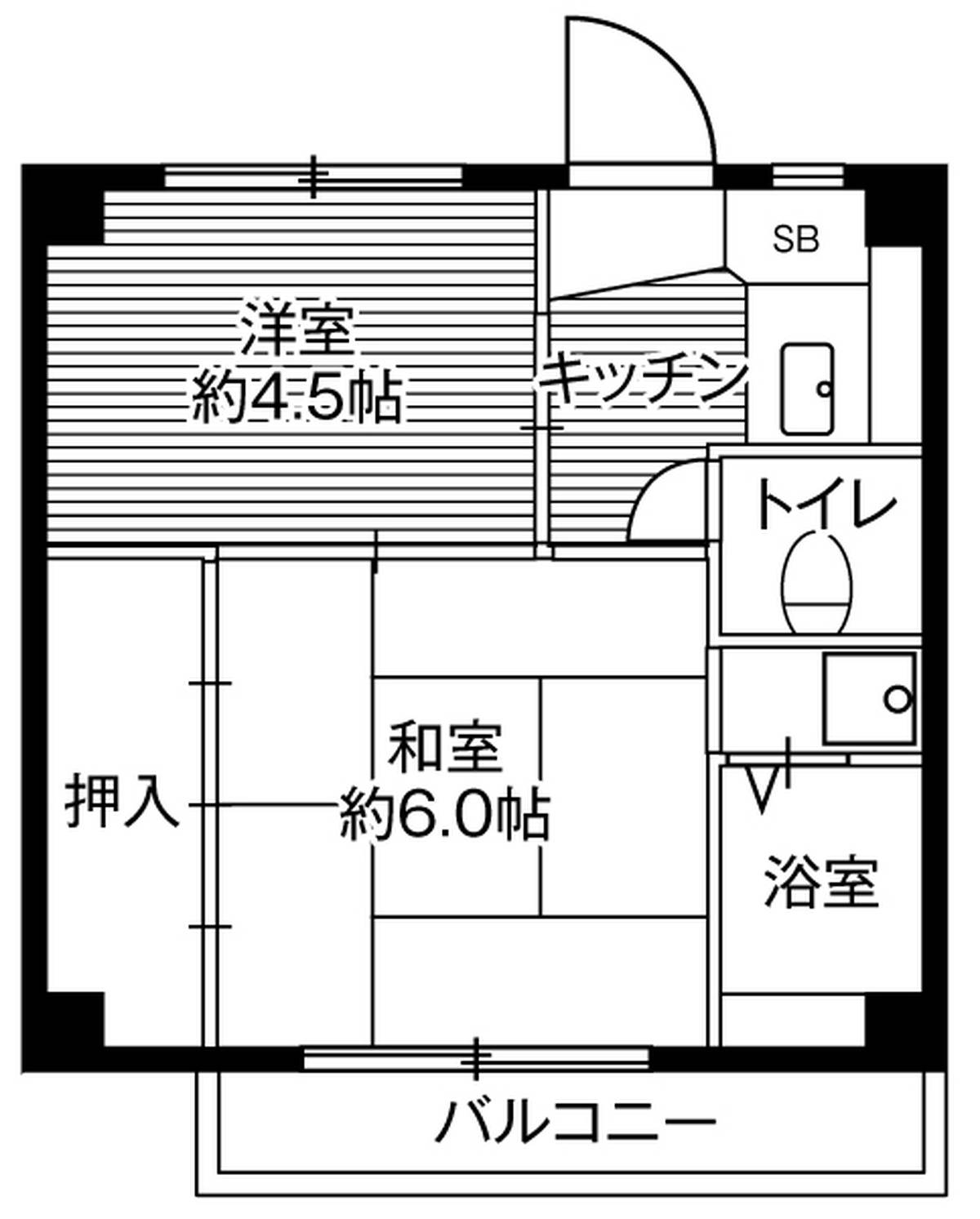 Sơ đồ phòng 2K của Village House Kawaijuku ở Asahi-ku