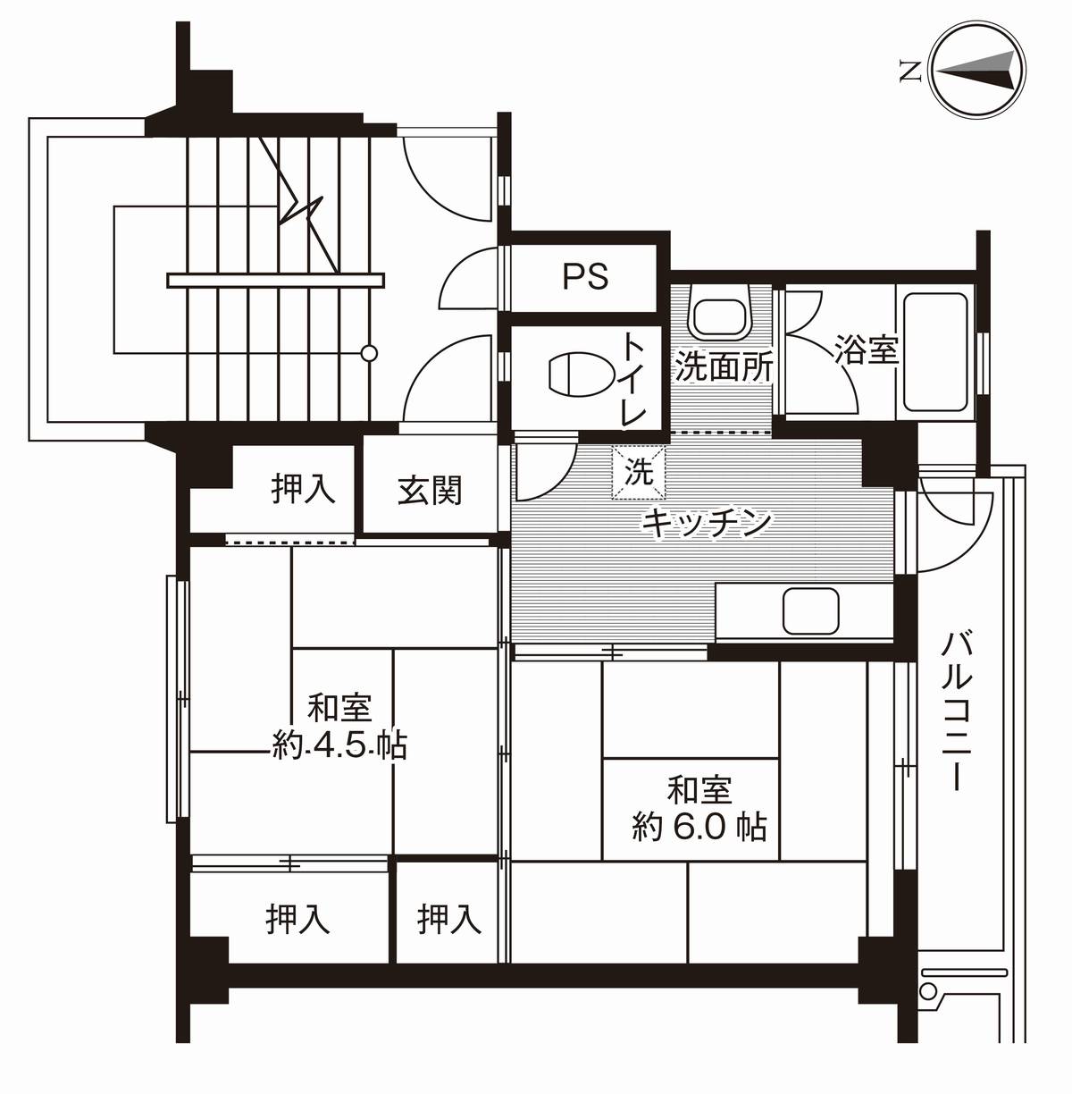 福山市ビレッジハウス神辺第二の間取り図2K