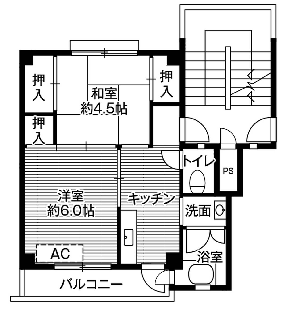 Sơ đồ phòng 2K của Village House Ooshima ở Hiratsuka-shi