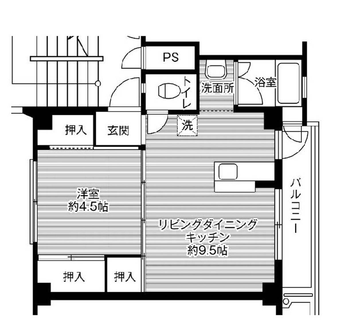 Sơ đồ phòng 2K của Village House Daimon Dai 2 ở Fukuyama-shi