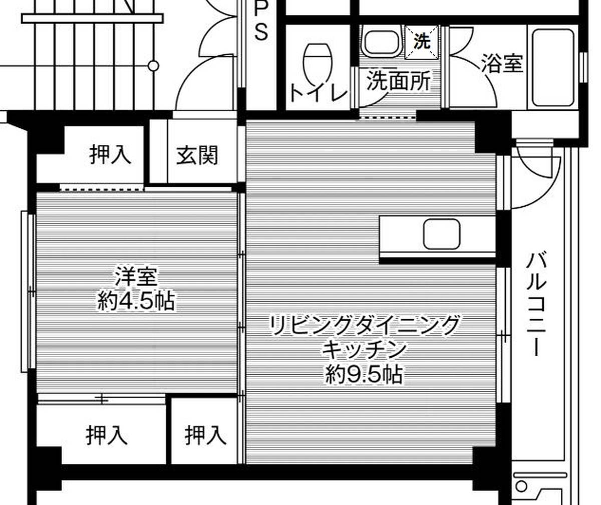 玉野市ビレッジハウス玉原の間取り図1LDK