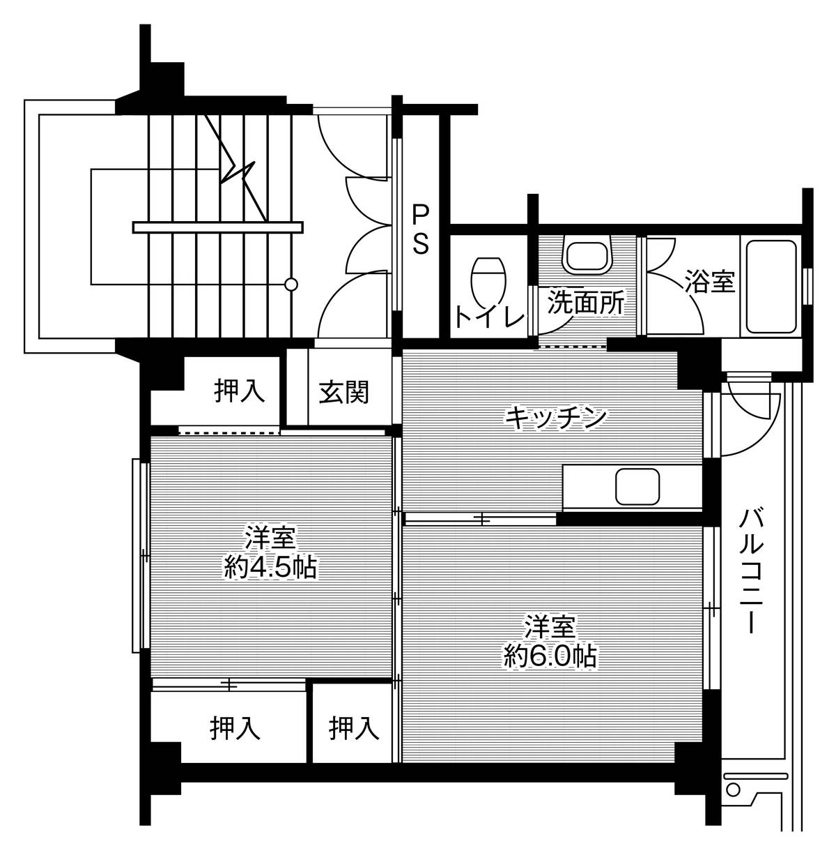 Sơ đồ phòng 2K của Village House Miyagasako ở Kure-shi