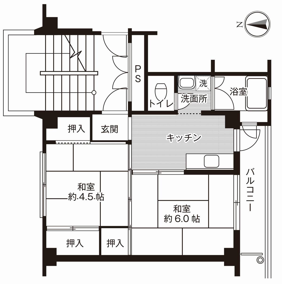 Sơ đồ phòng 2K của Village House Sakai Minato Dai 2 ở Sakaiminato-shi