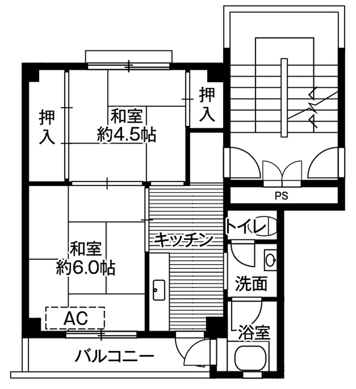 福島市ビレッジハウス松川の間取り図2K