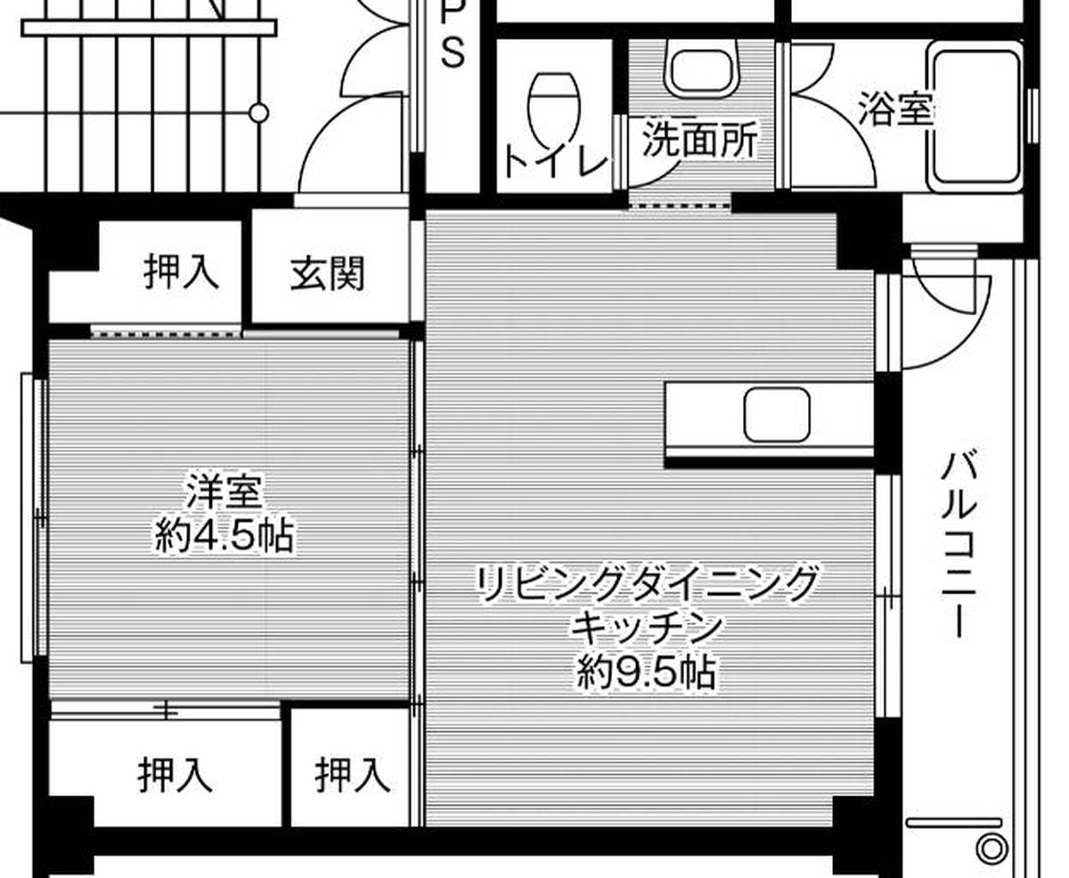 掛川市ビレッジハウス大東Ⅱの間取り図1LDK