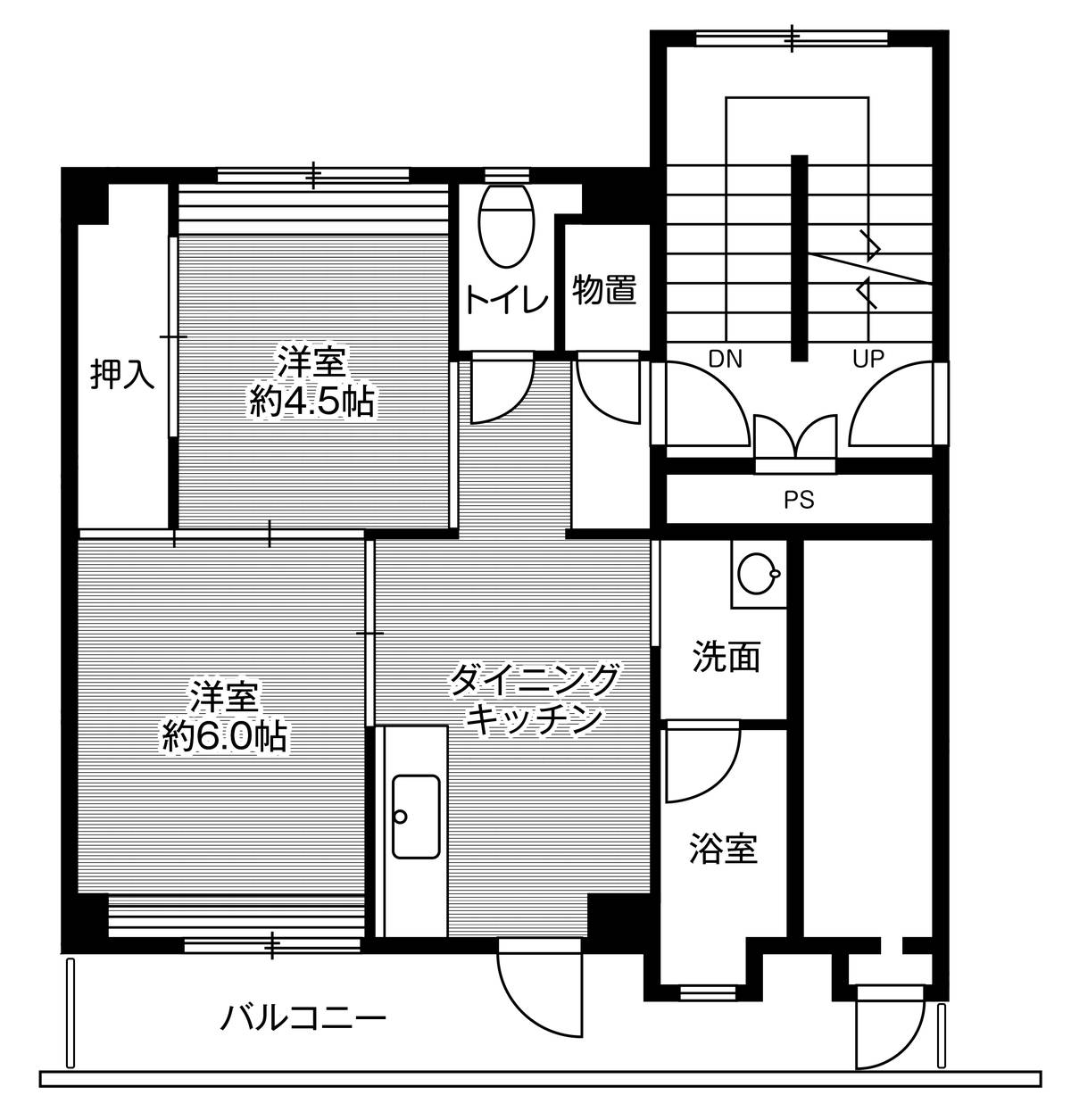 Sơ đồ phòng 2DK của Village House Koyama ở Tottori-shi