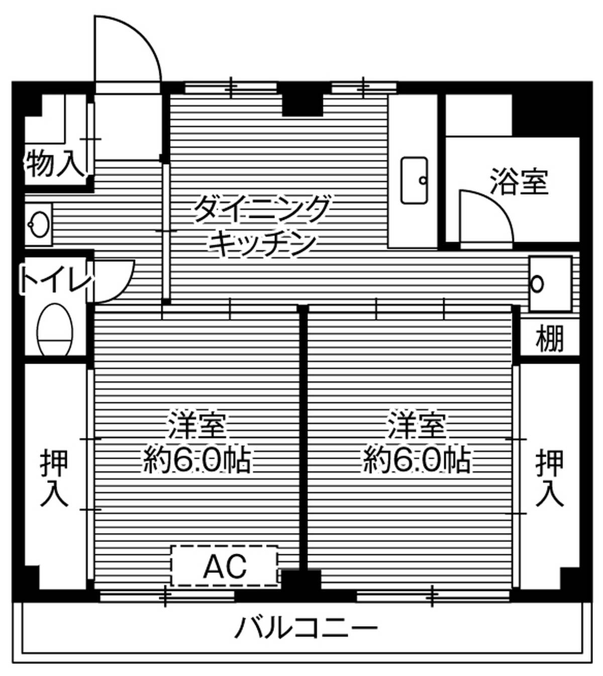 2DK denah lantai Village House Kamagaya di Kamagaya-shi