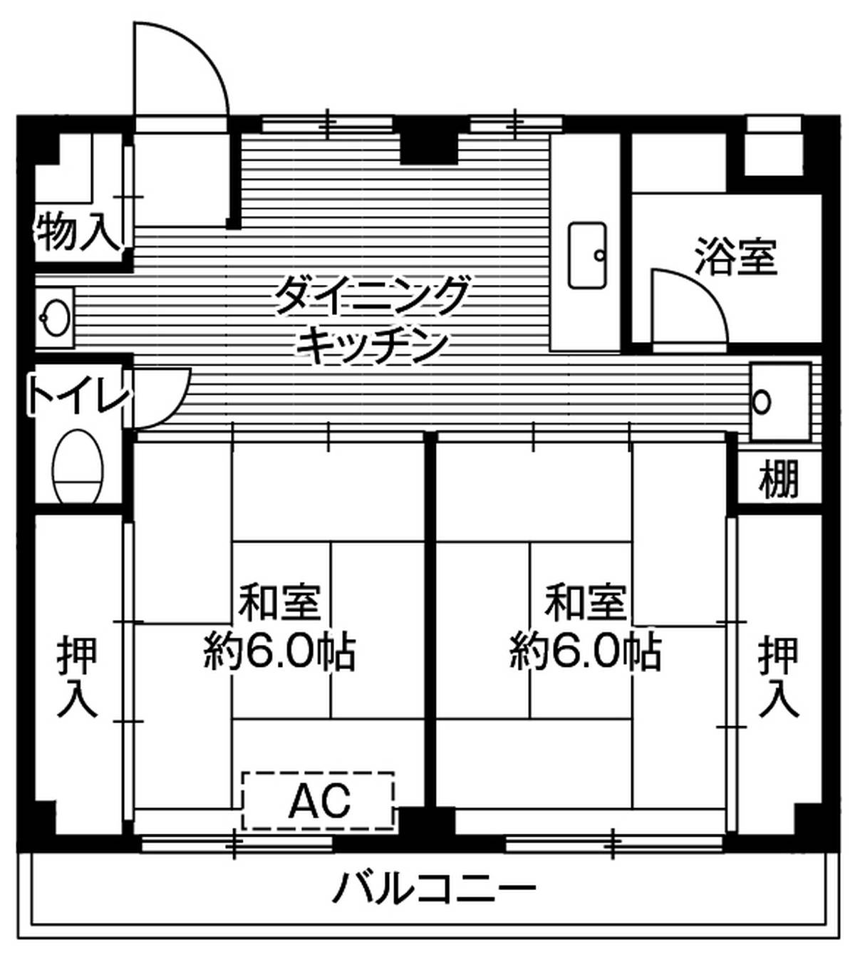 2DK denah lantai Village House Kamagaya di Kamagaya-shi