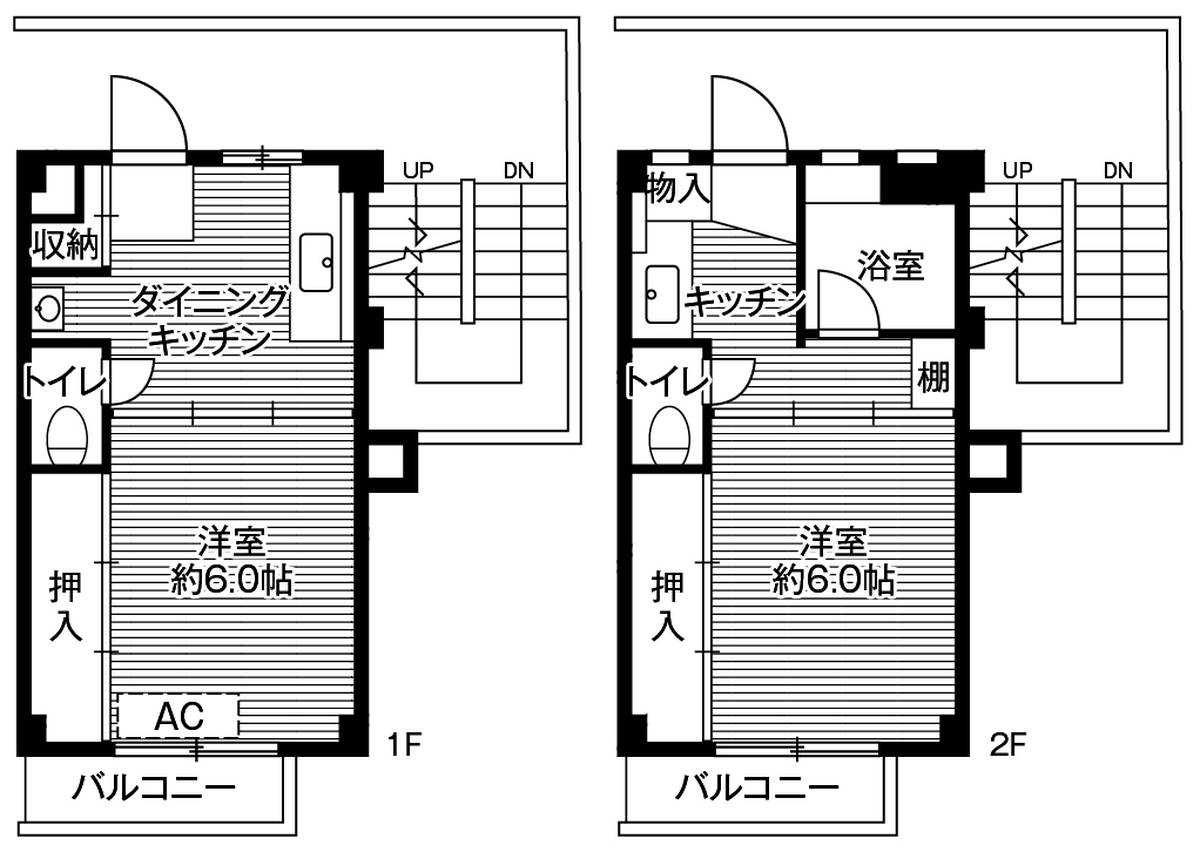 2DK denah lantai Village House Kamagaya di Kamagaya-shi