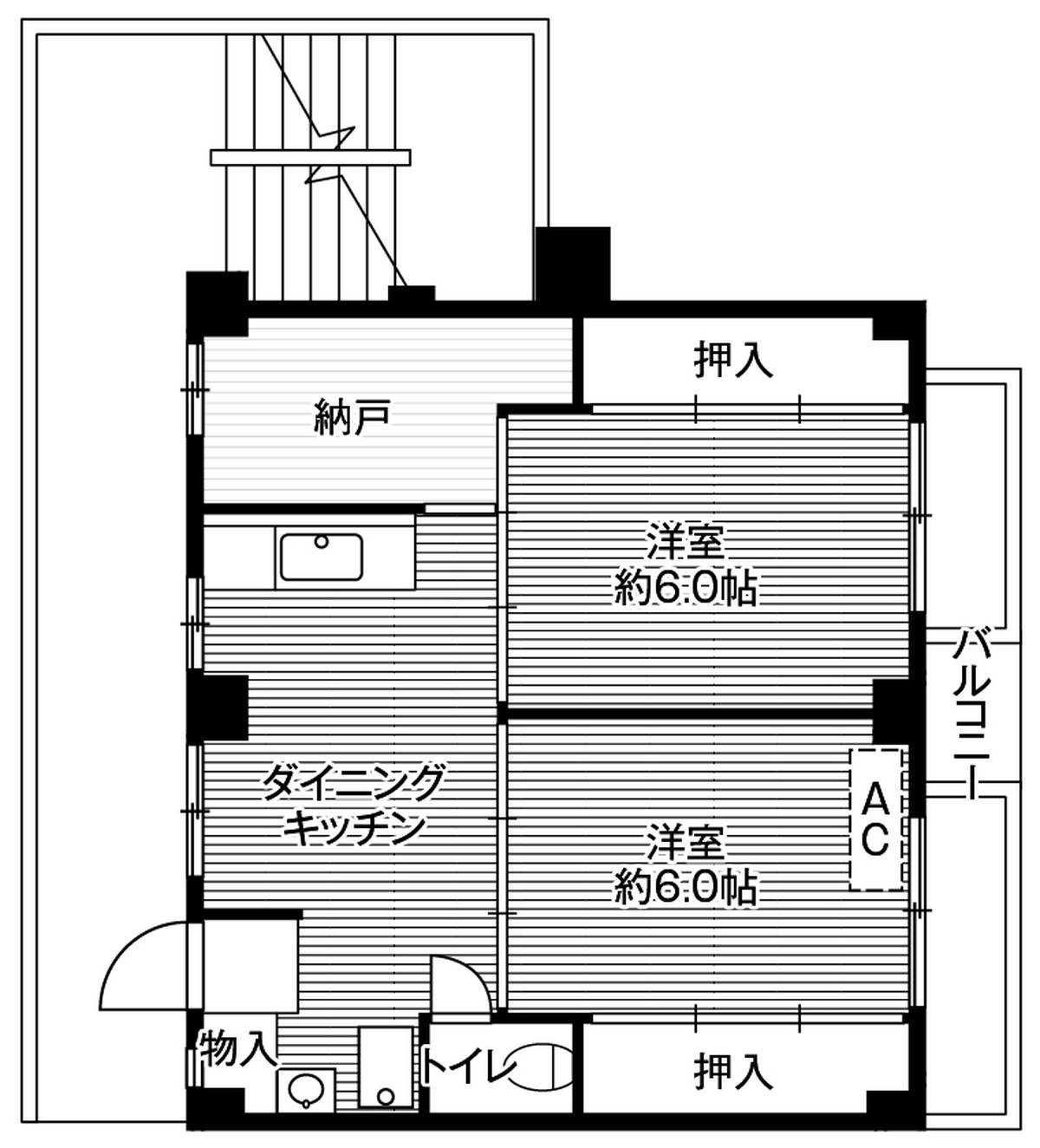 2DK floorplan of Village House Futawa in Funabashi-shi