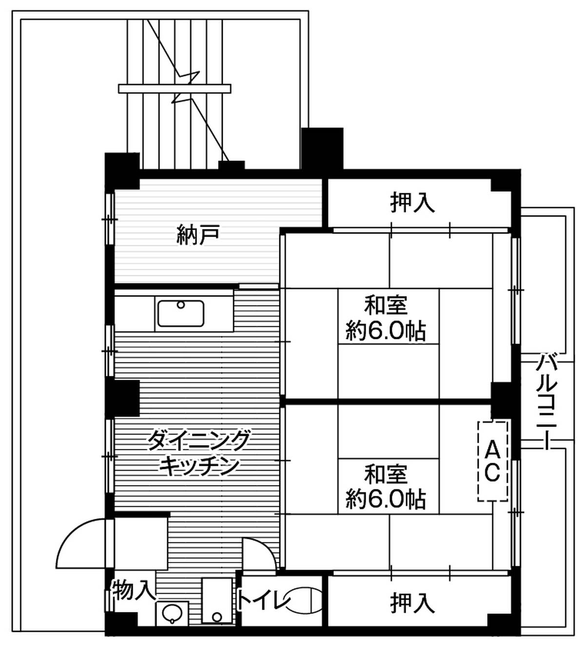 2DK floorplan of Village House Futawa in Funabashi-shi