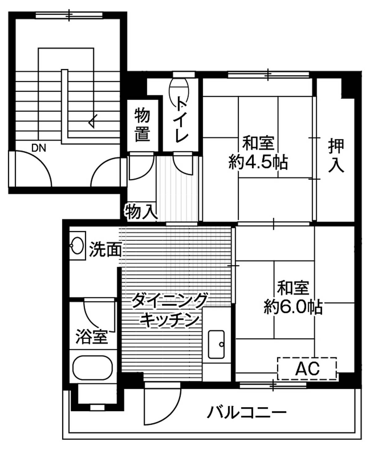 富山市ビレッジハウス婦中の間取り図2DK