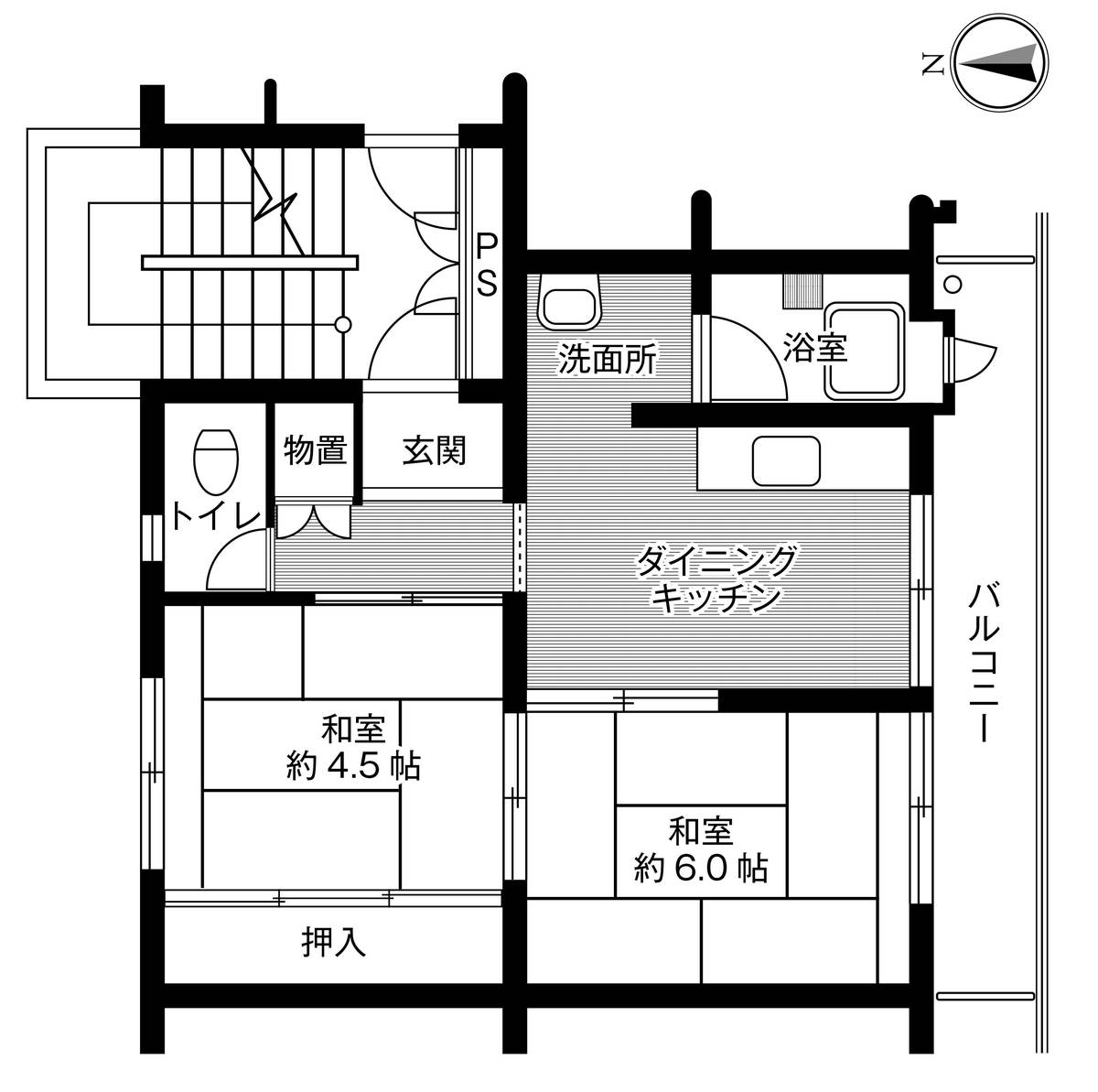 鹿児島市ビレッジハウス玉里の間取り図2DK