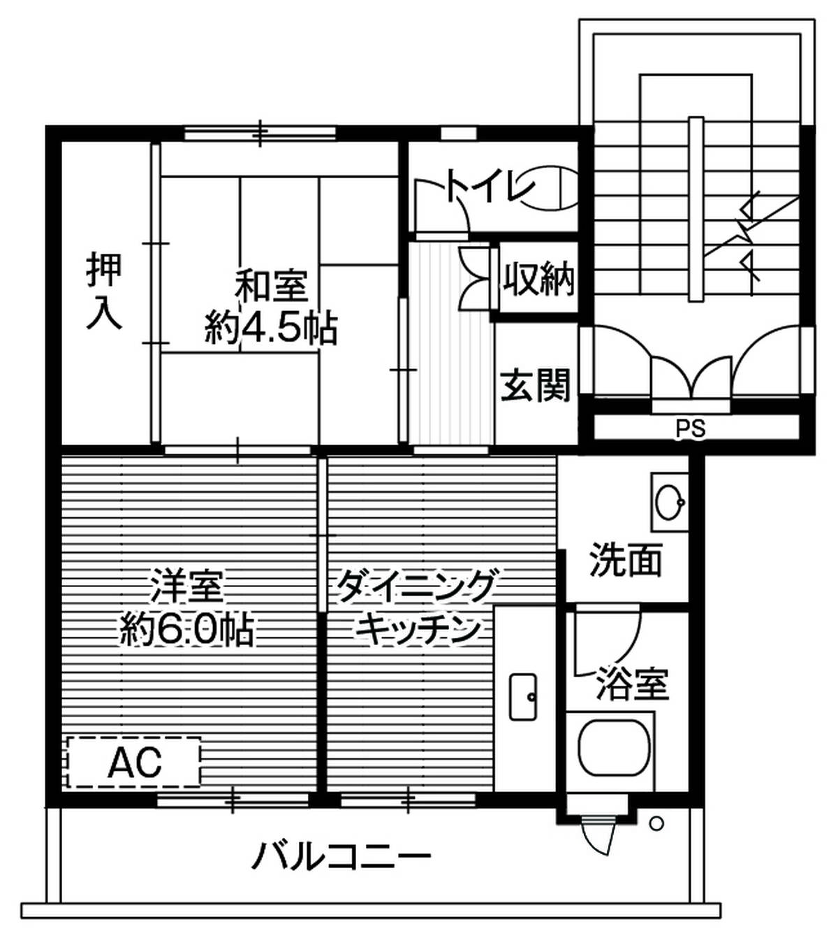 鹿児島市ビレッジハウス玉里の間取り図2DK