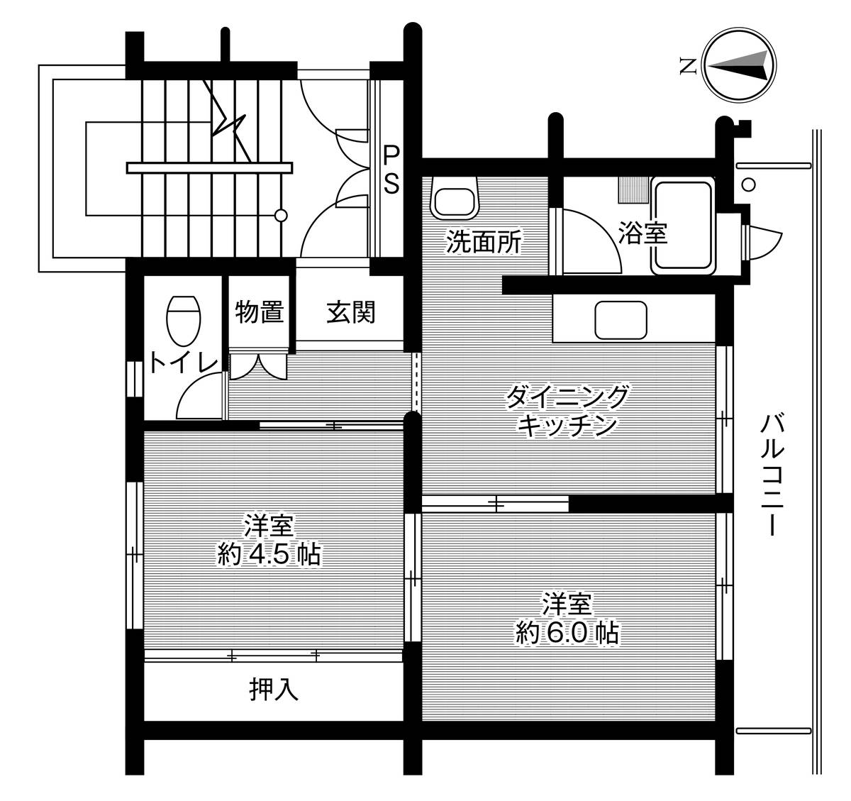倉敷市ビレッジハウス広江の間取り図2DK
