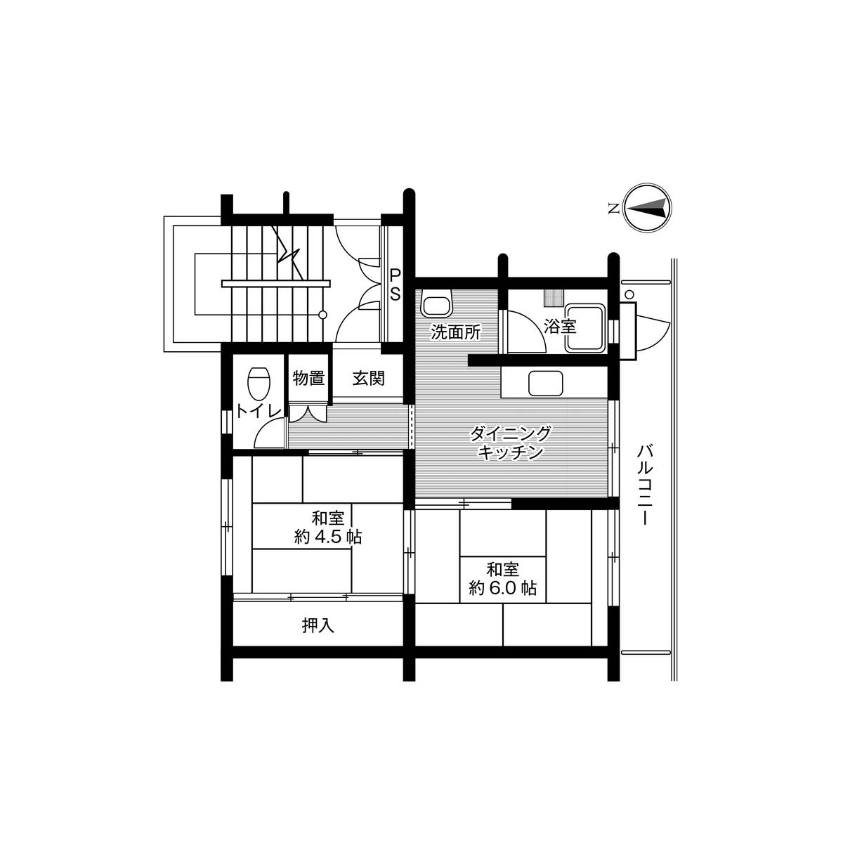 2DK floorplan of Village House Kemigawa in Mihama-ku