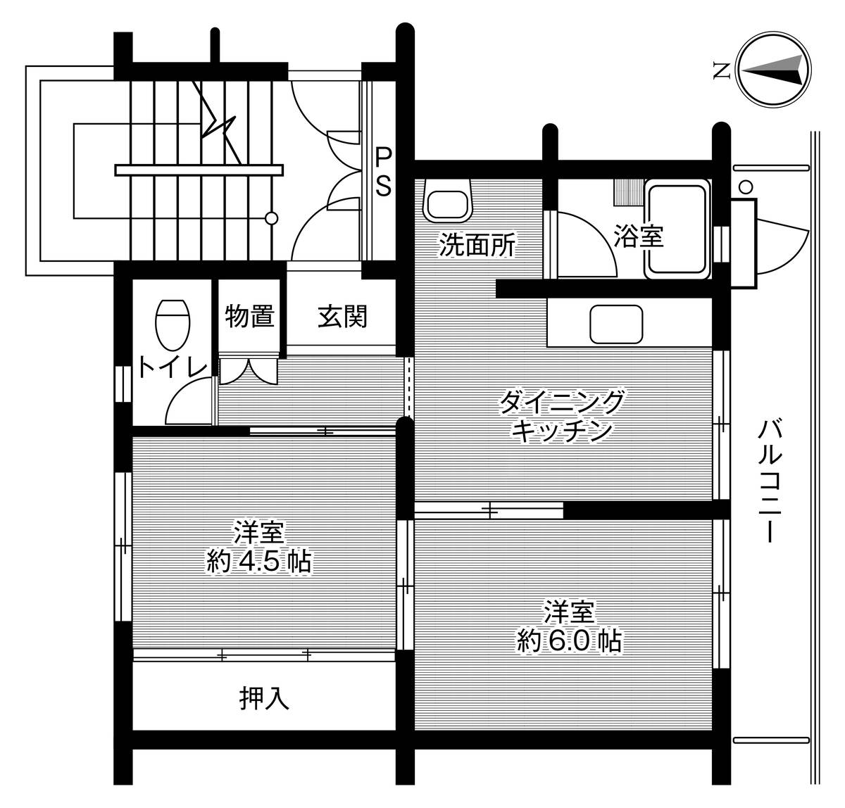 掛川市ビレッジハウス大須賀の間取り図2DK