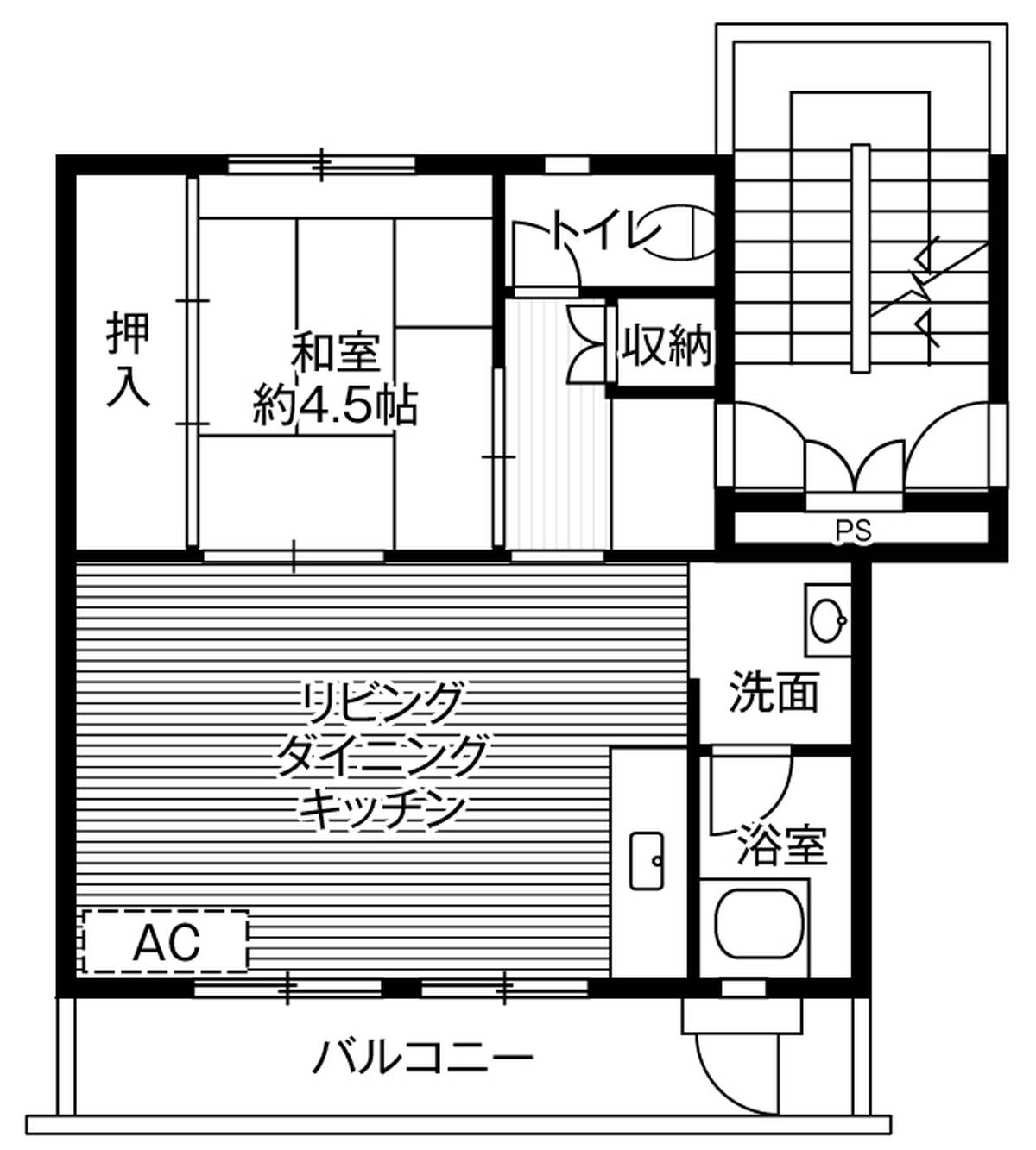 位于富山市的Village House 富山北的平面图1LDK