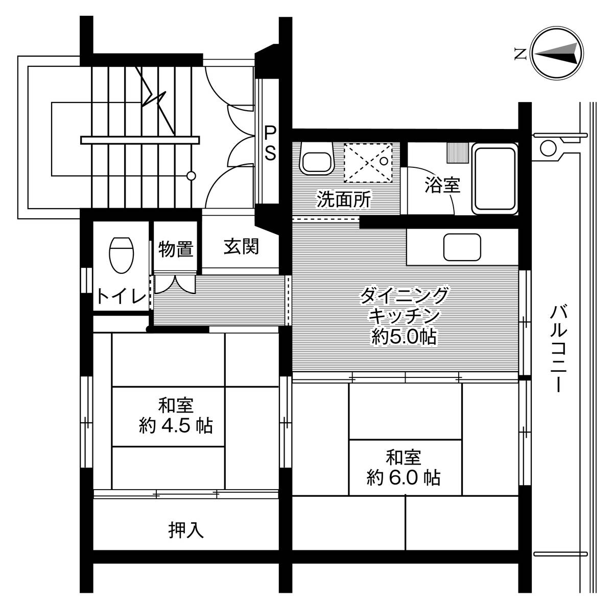田辺市ビレッジハウス千津ヶ谷の間取り図2DK