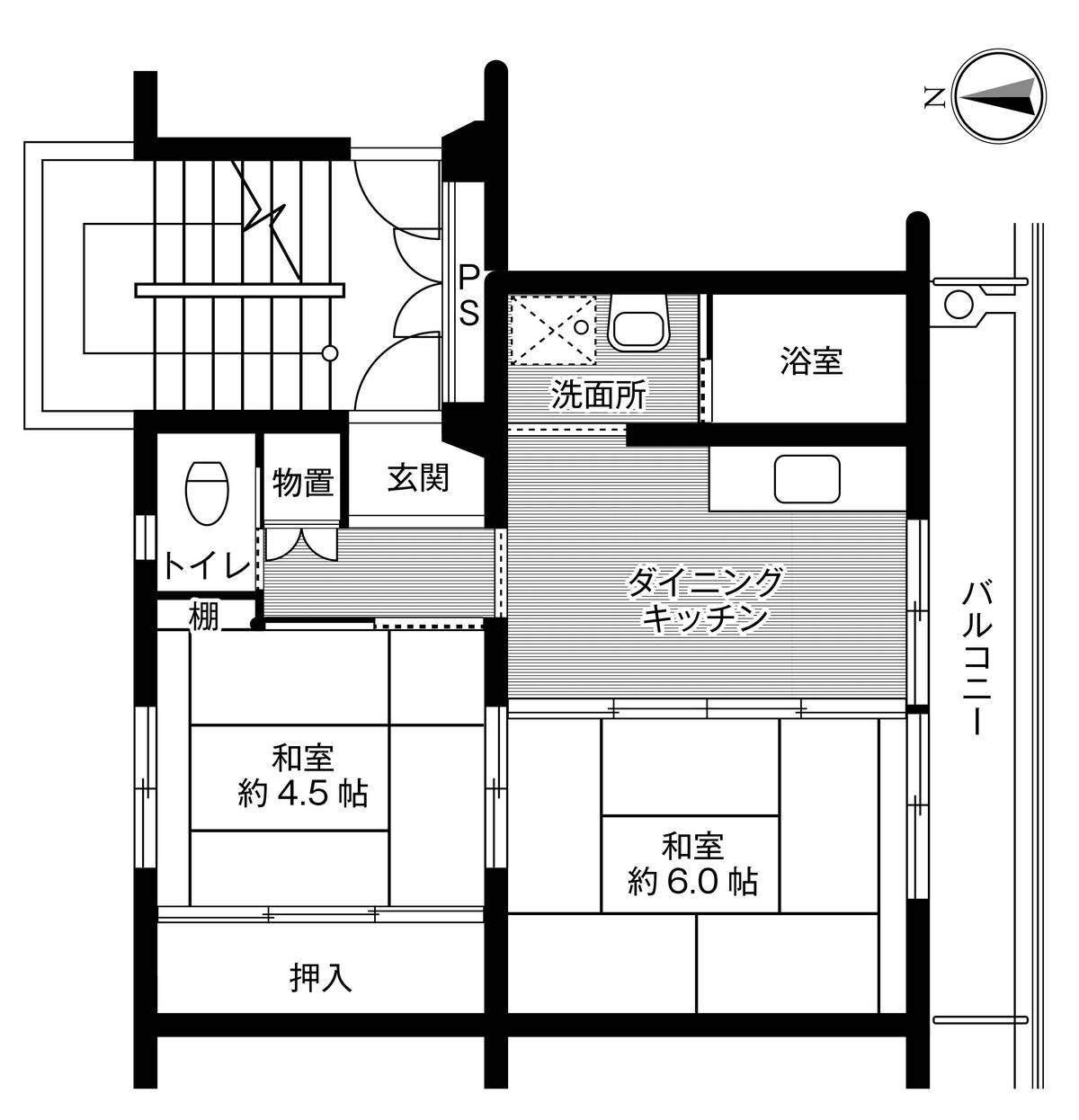 石巻市ビレッジハウス万石浦の間取り図2DK