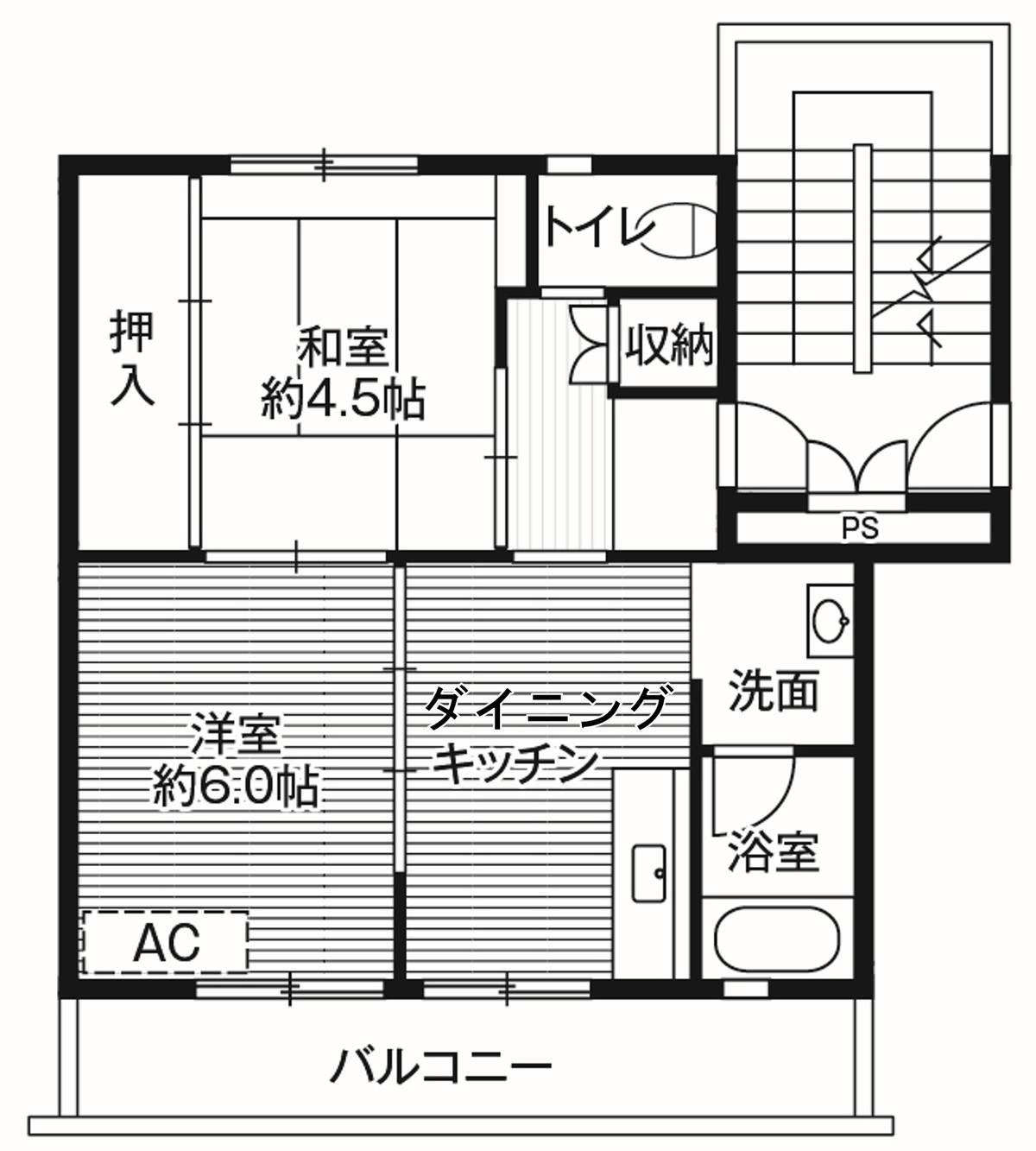 位于富山市的Village House 富山北的平面图2DK