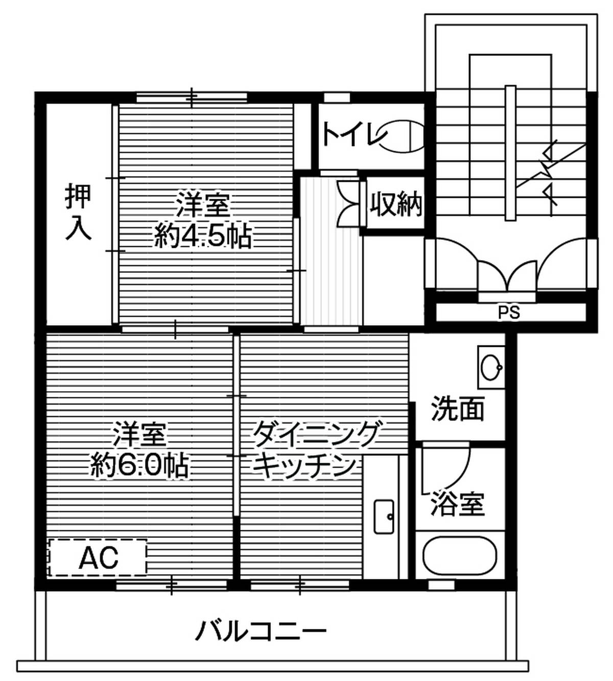Sơ đồ phòng 2DK của Village House Araki ở Kurume-shi