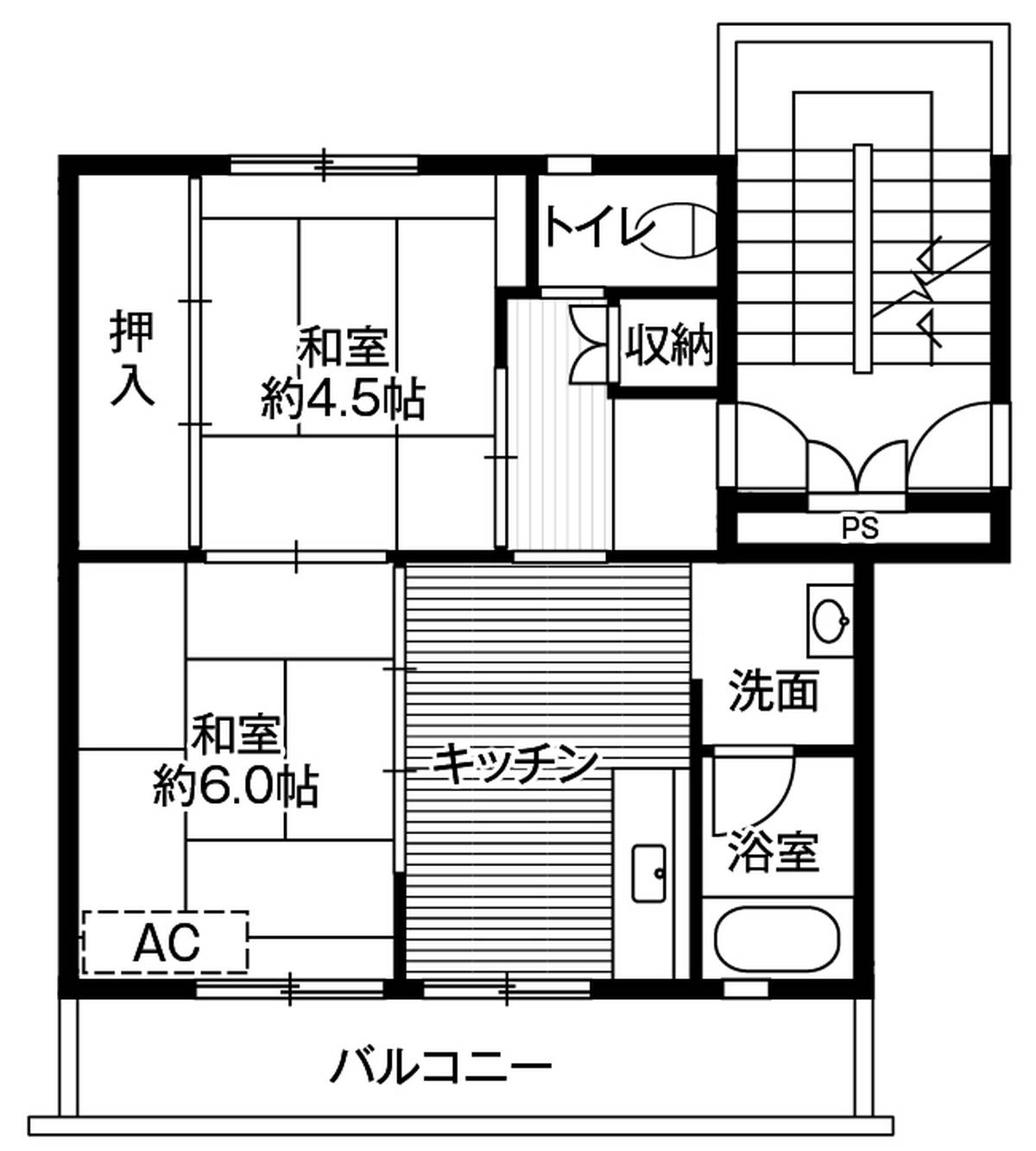 Sơ đồ phòng 2DK của Village House Waga ở Kitakami-shi